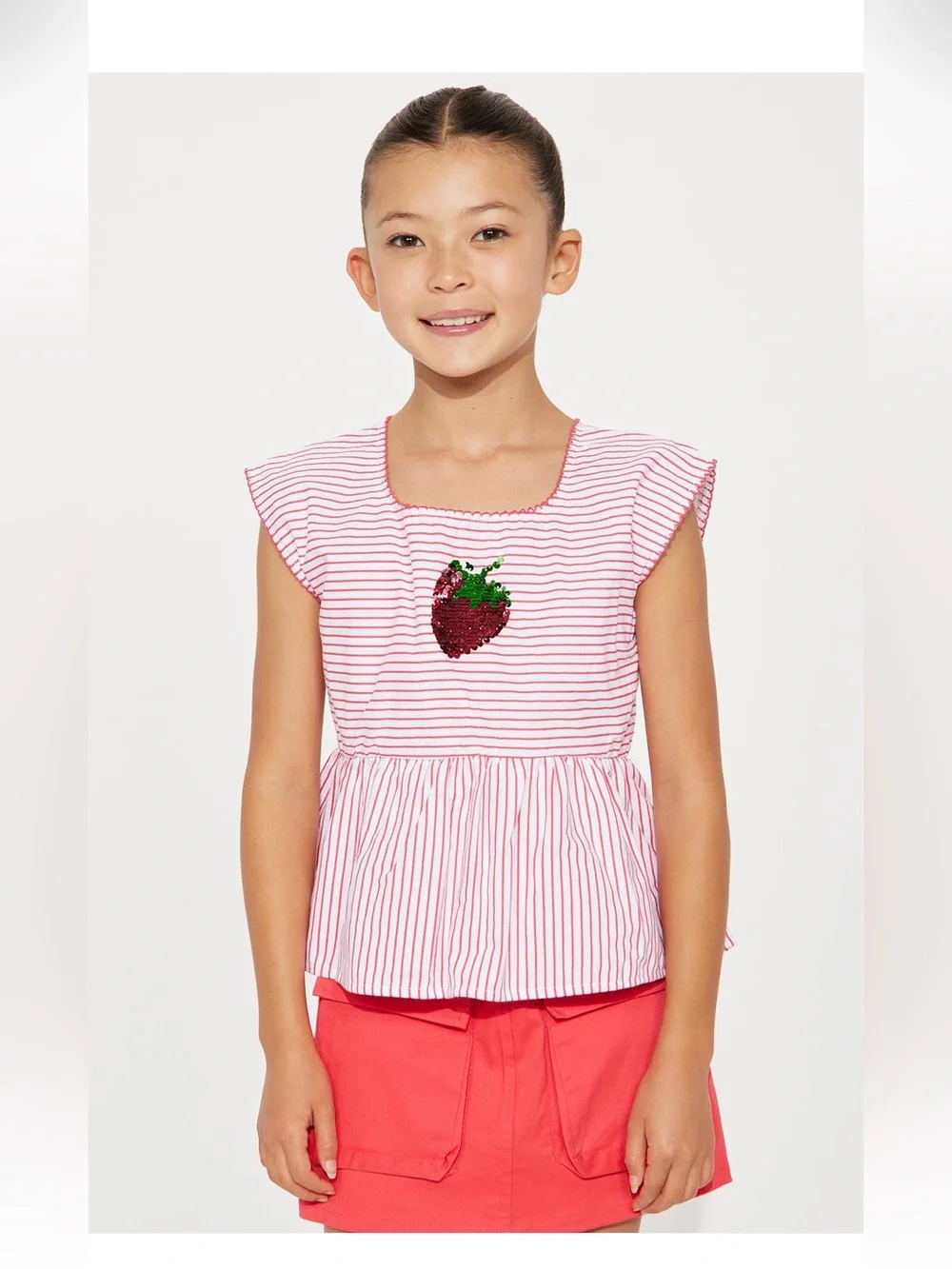 Girls' Pink top with Strawberry Appliqué & Skort